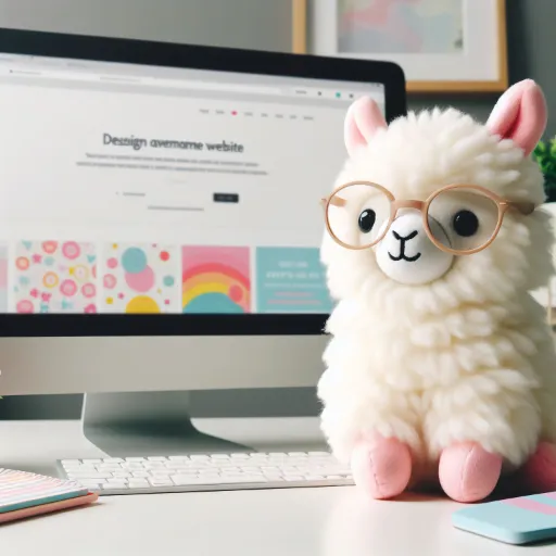 A cute llama designing a web site
